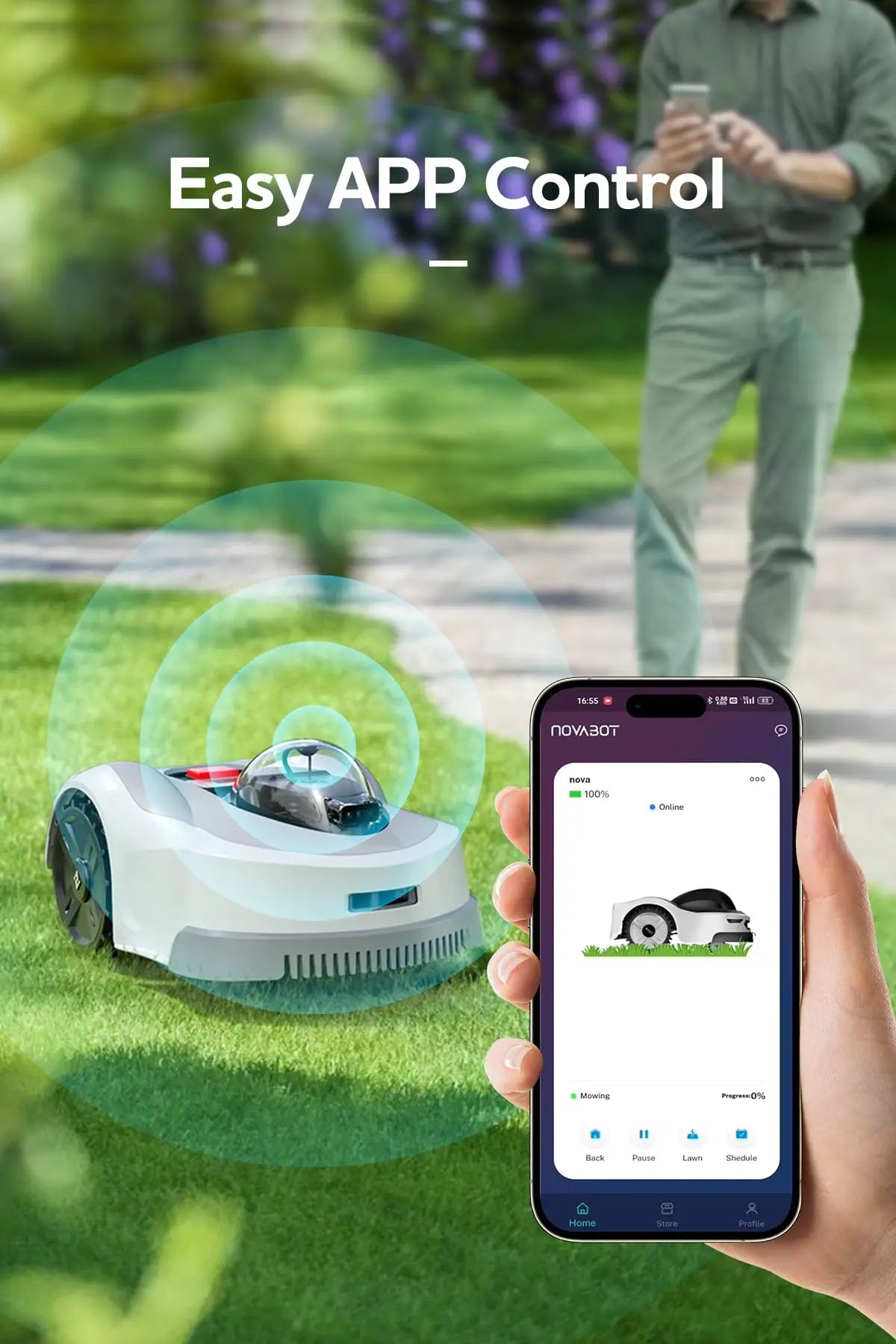 Novabot N1000 Robot Lawn Mower Perimeter Wire Free RTK,TOF,Vision Robotic Lawnmower 0.75 Acres,AI-Assisted Mapping,APP Control