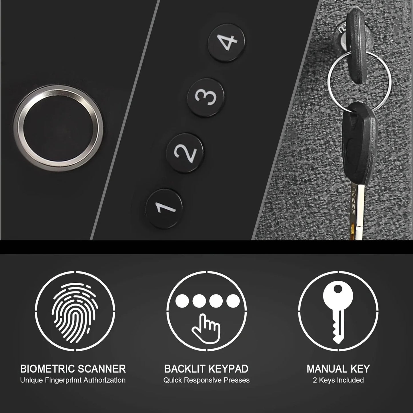 Biometric Slider Handgun Gun Safe for Nightstand, Desk, Bed Side,Truck - Auto Sliding Door Fingerprint Hand Gun Safe for Pistol