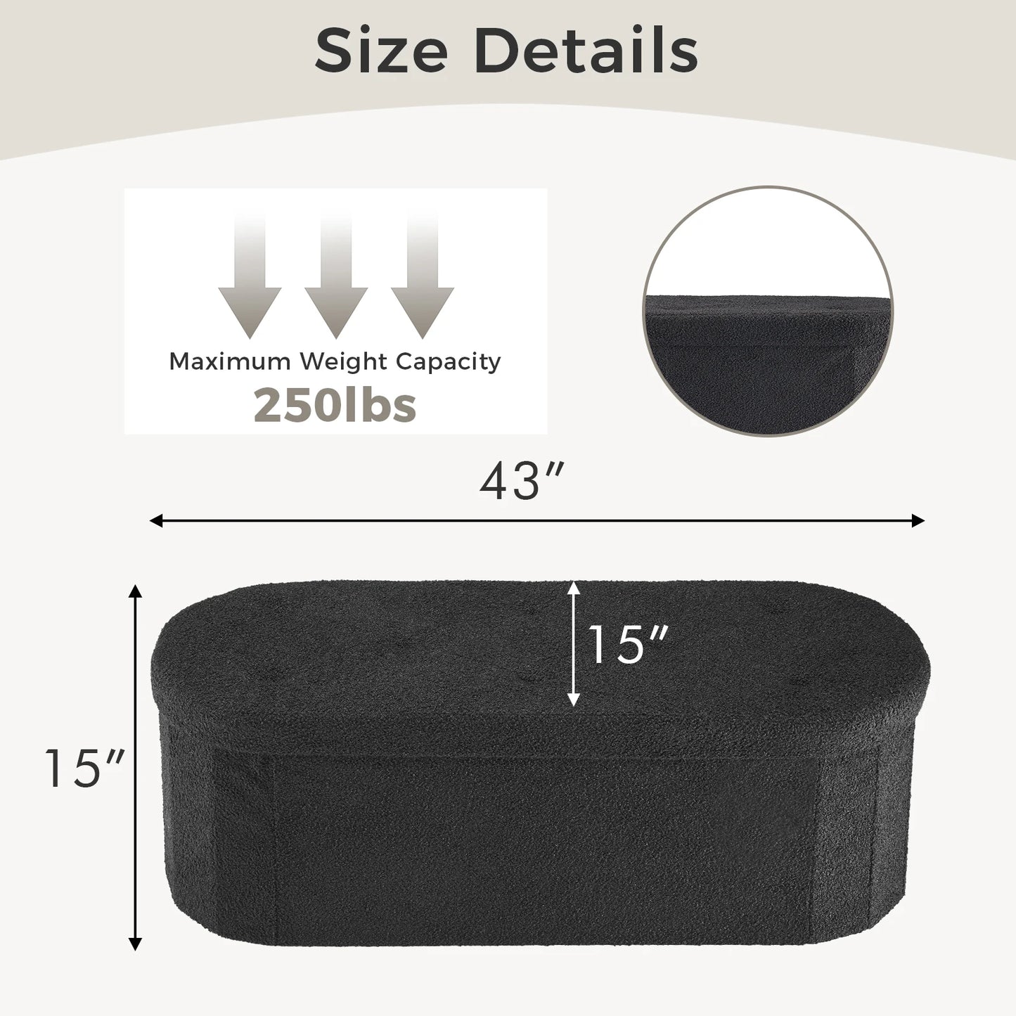 JHK Folding Storage Ottoman Bench With Teddy Fabric Cushion