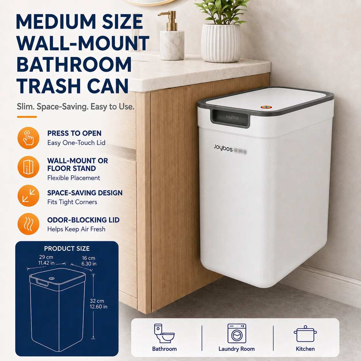 Joybos DualUse Wall and Floor Trash Can With Lid Slim