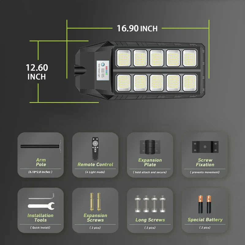 2Pack 4000W 450000LM Solar Lights Outdoor IP66 Waterproof 6500K Solar Powered Street Lights with Remote Control Dusk to Dawn Solar Flood Light Motion Sensor Solar Parking Lot Lights for Yard Deck Garden Lighting