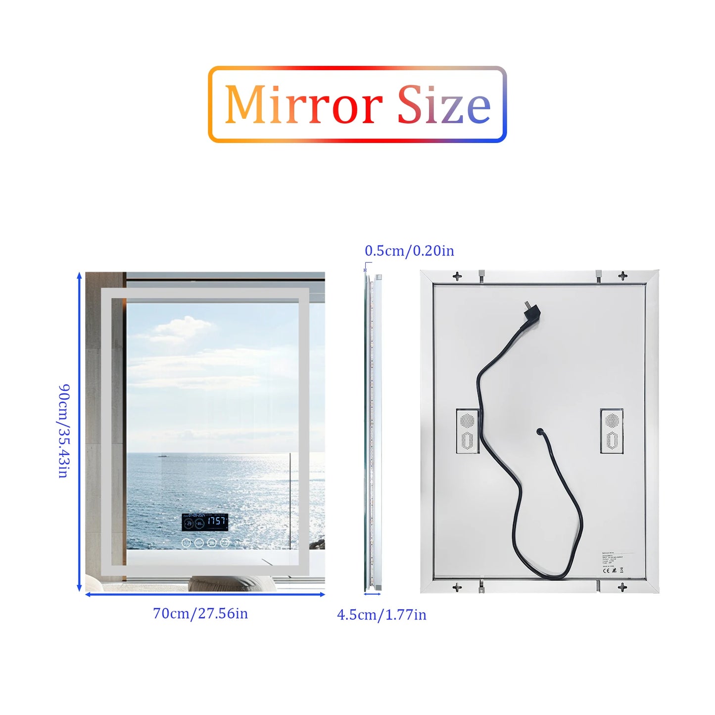 Wisfor 28x36 Lighted Bathroom Mirror with Bluetooth Speaker Smart LED Vanity Makeup Wall Mounted Mirrors 3 Lights Anti-Fog Touch