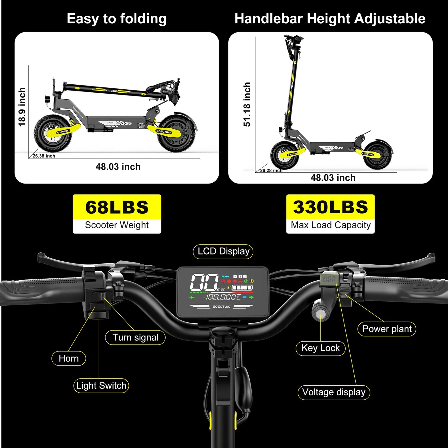 EOEOTWO 1200W Off Road Electric Scooter For Adults 30MPH 48V