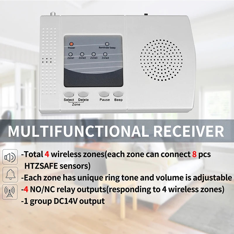 HTZSAFE Solar Beam Sensor Driveway Alarm System Wireless Long Range