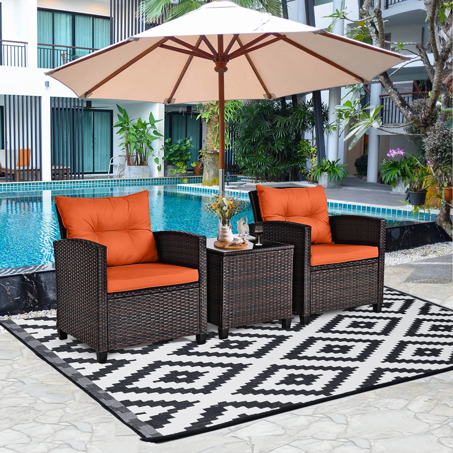 HOMASIS 3 Piece Patio Rattan Sofa Set With Cushions
