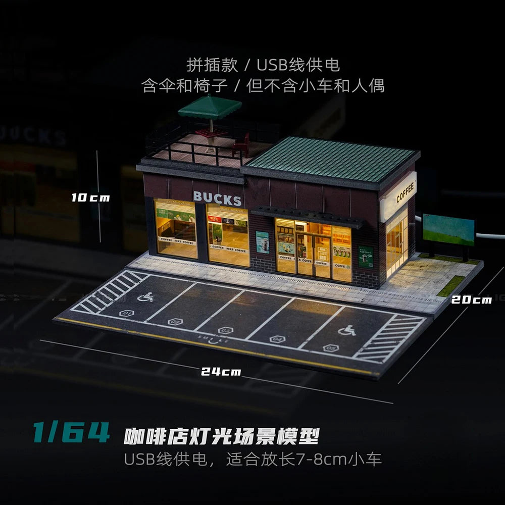 Diorama Car Parking Lot With LED Lighting Japanese Commercial Building Display