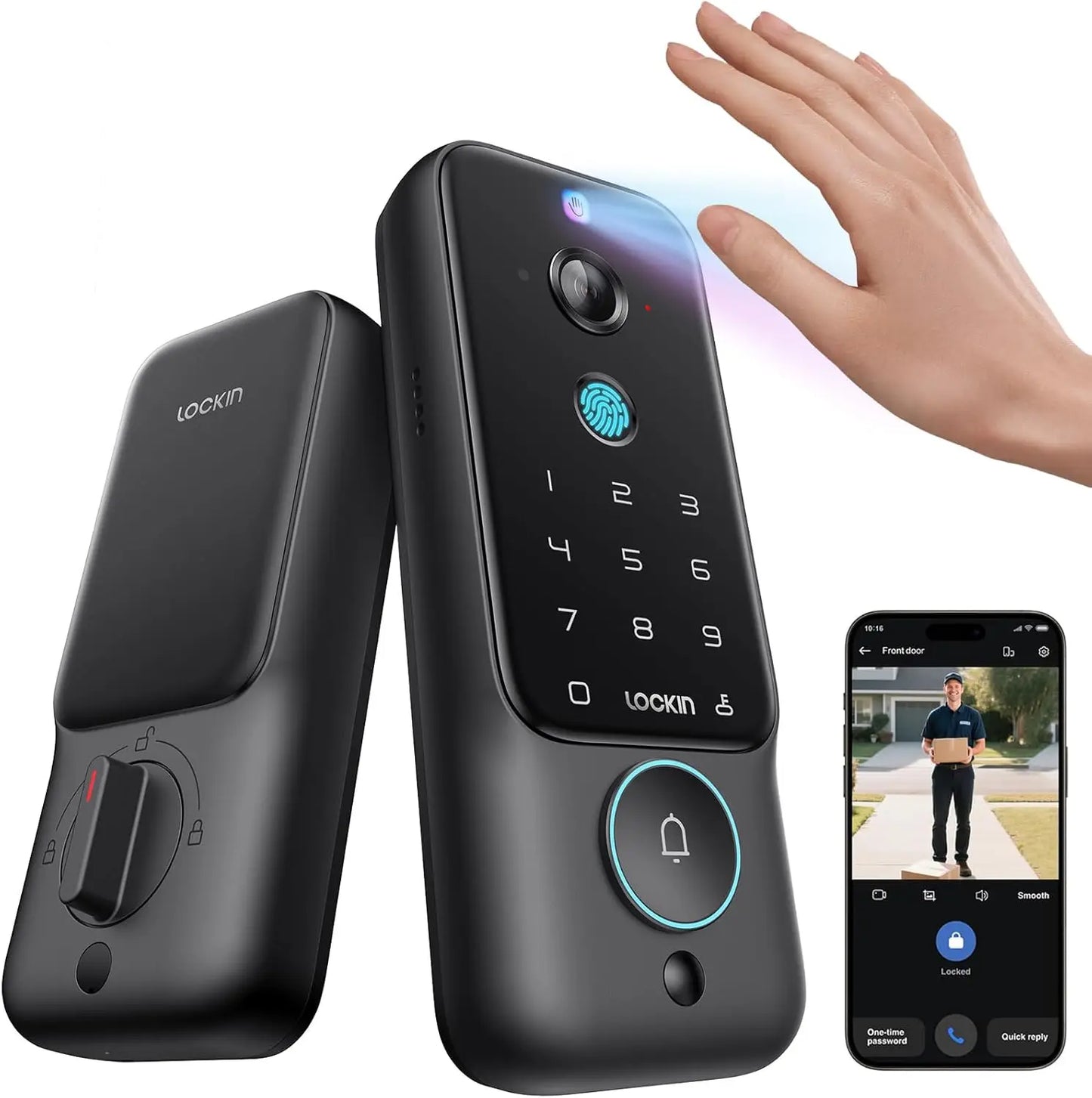 Smart Lock with 2K Camera & Video Doorbell, AI Storage, Fingerprint Entry, Wi-Fi App Control for Front Door