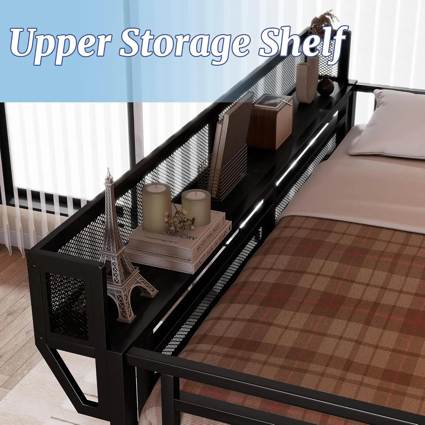 Metal Loft Bed With Stairs Storage Wardrobe And Bedside Shelf For Adults