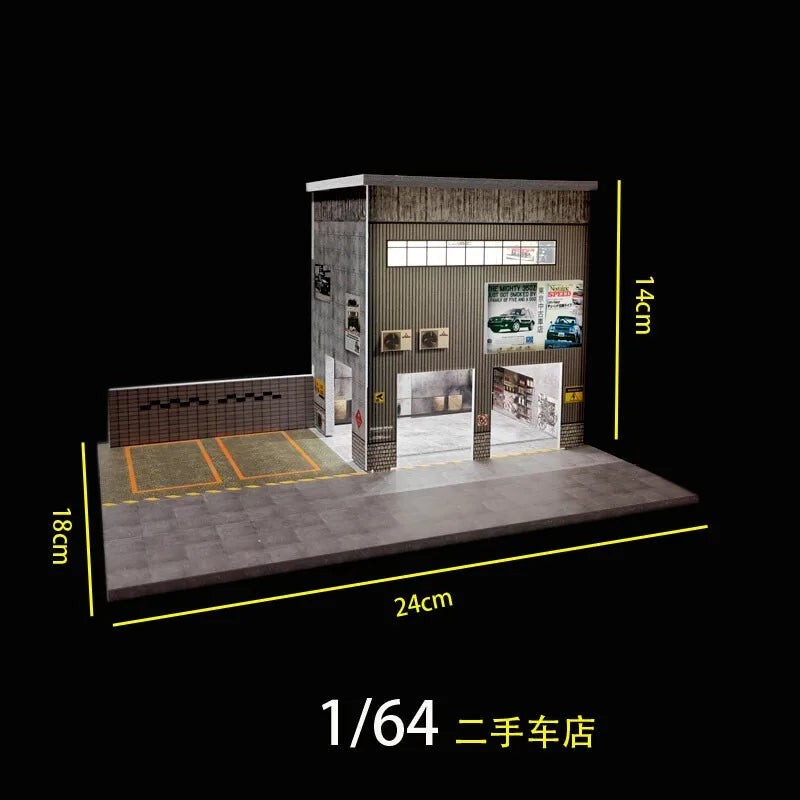 Diorama Car Parking Lot With LED Lighting Japanese Commercial Building Display