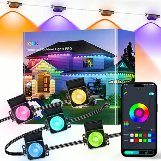 300FT Permanent Outdoor Lights Smart Eave Lights DIY Color Changing Music Sync Dynamic Waterproof for Roof Party Garden Decor