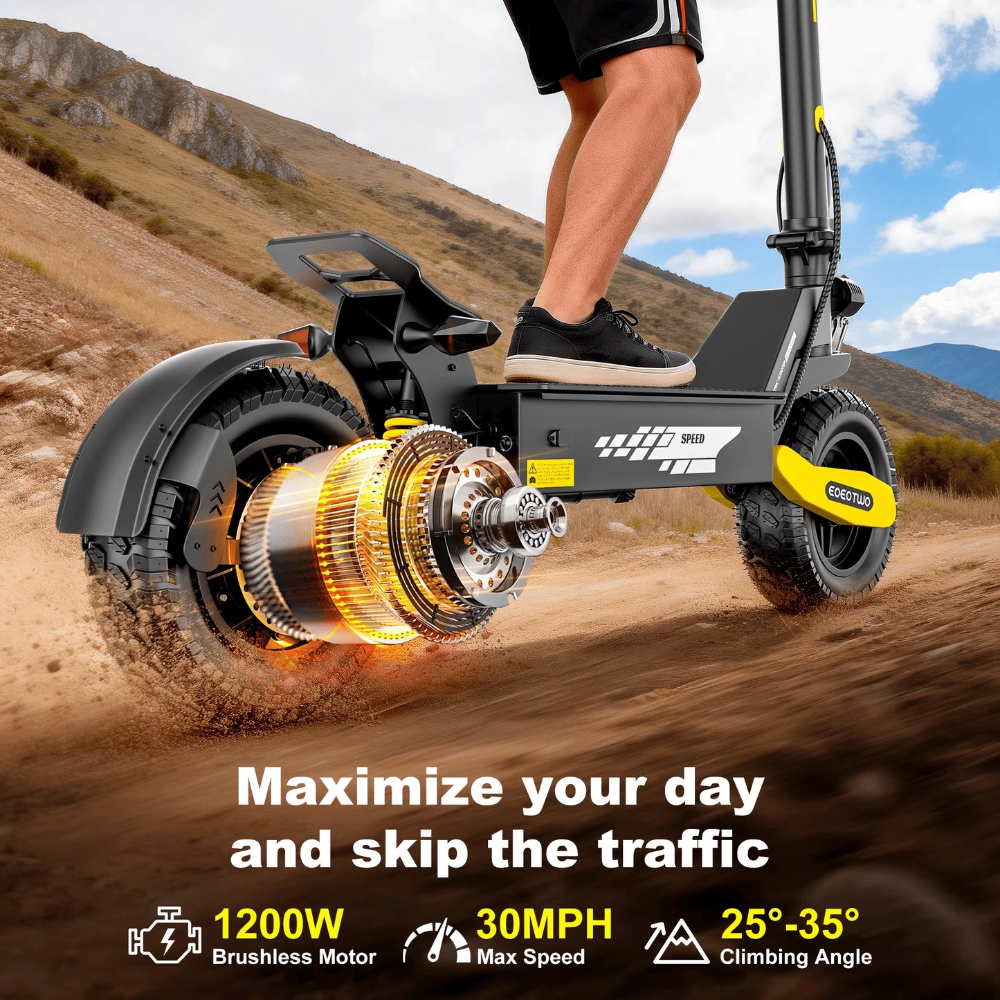 EOEOTWO 1200W Off Road Electric Scooter For Adults 30MPH 48V