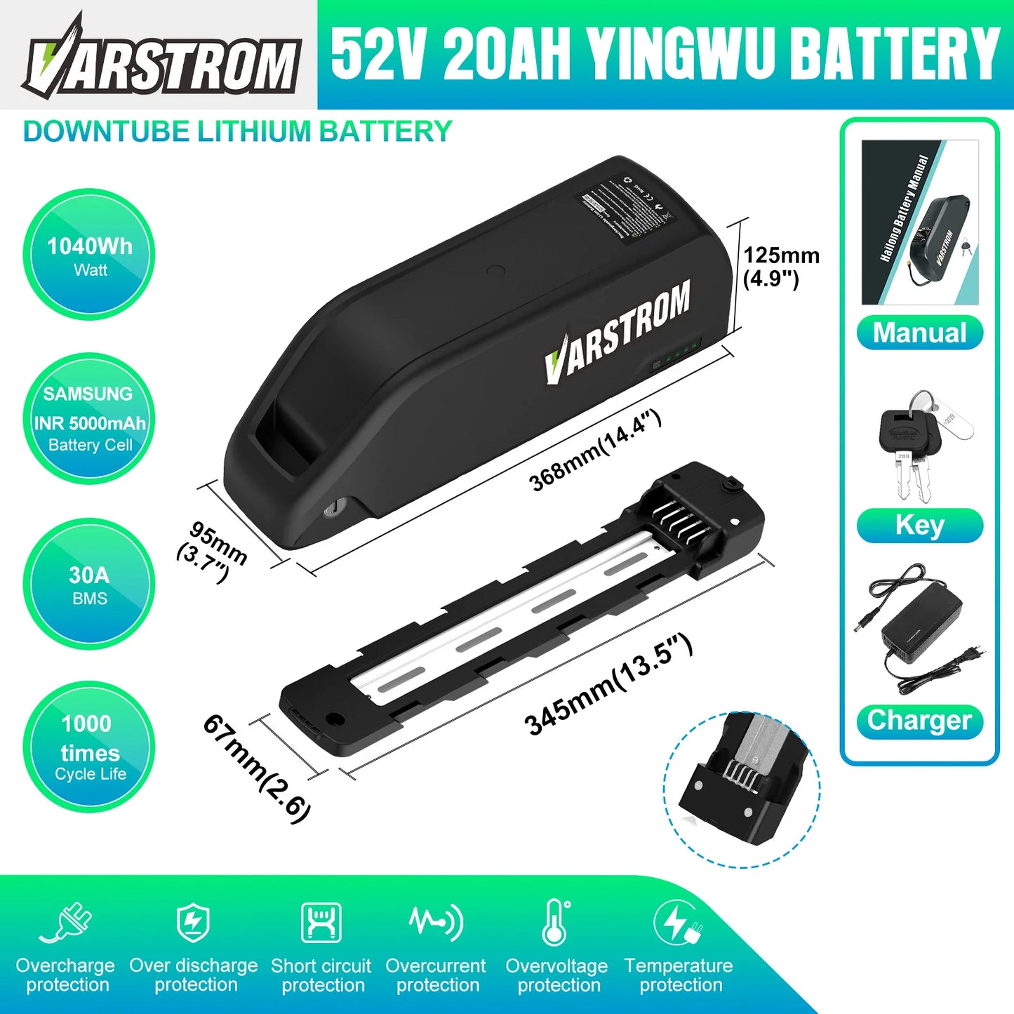 [3 Day Delivery ] Electric Bike Battery 20Ah 30Ah Hailong 48V 36V 52V eBike Downtube Lithium Battery Pack for 250W-1500W Motor