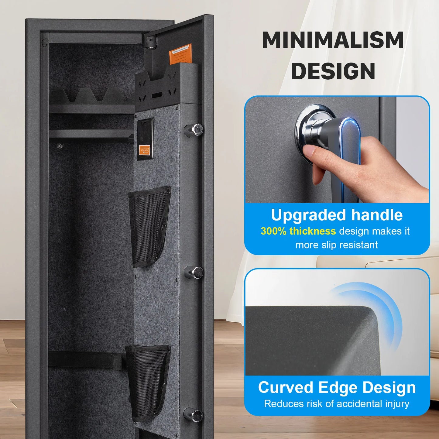 Mutak 3-8 Rifles Gun Safe for Home Rifles Pistols,Biometric Gun Cabinet with Fingerprint/Keypad/Key,with Locker Removable Shelf