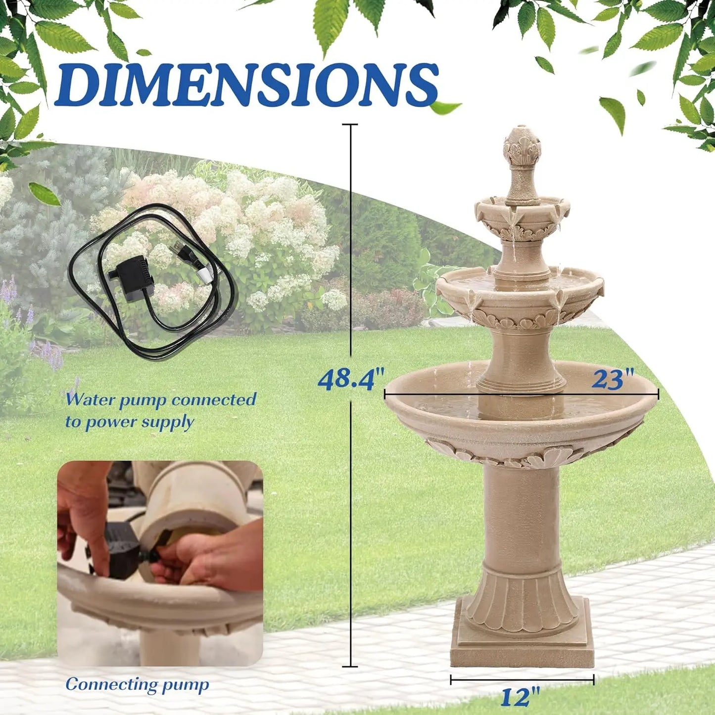 Cascading Resin Floor Standing Water Fountain With Pump Indoor Outdoor