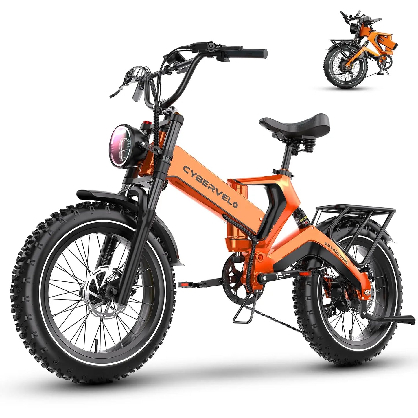 2000W Peak Folding Electric Bike Cybervelo EK6 Adults 30+MPH 48V 25Ah Removable Battery 20" Fat Tire Off Road E-bike
