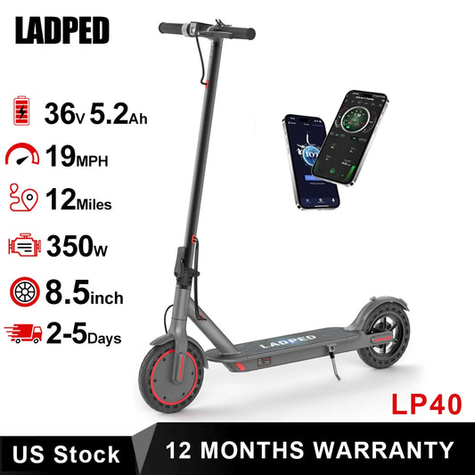 LADPED LP40 Electric Scooter 350W 19mph APP Smart Control 4 Speed Modes Foldable Electric Scooter 16miles Max Range for Adult