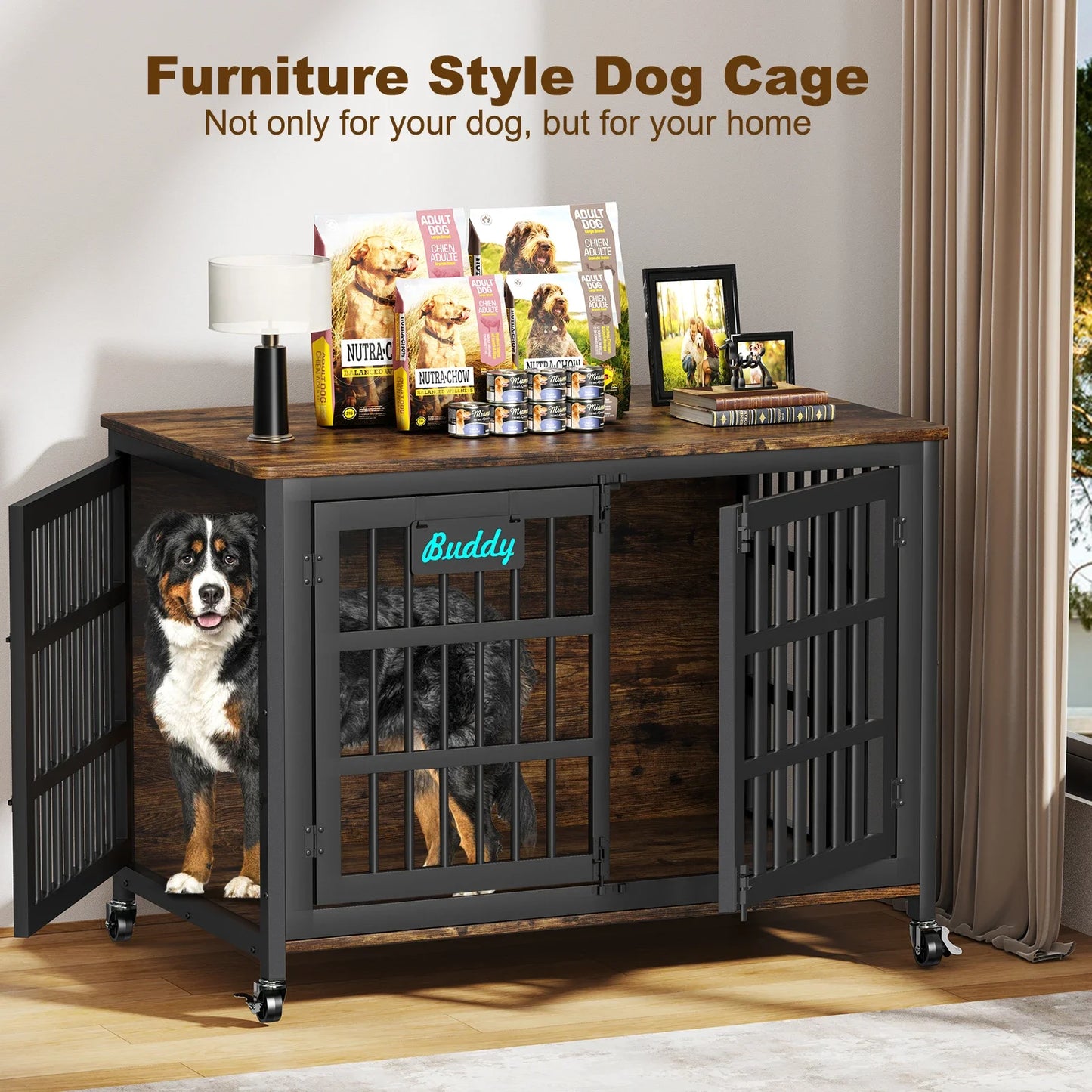 Heavy Duty Dog Crate Furniture With Casters For TV Stand