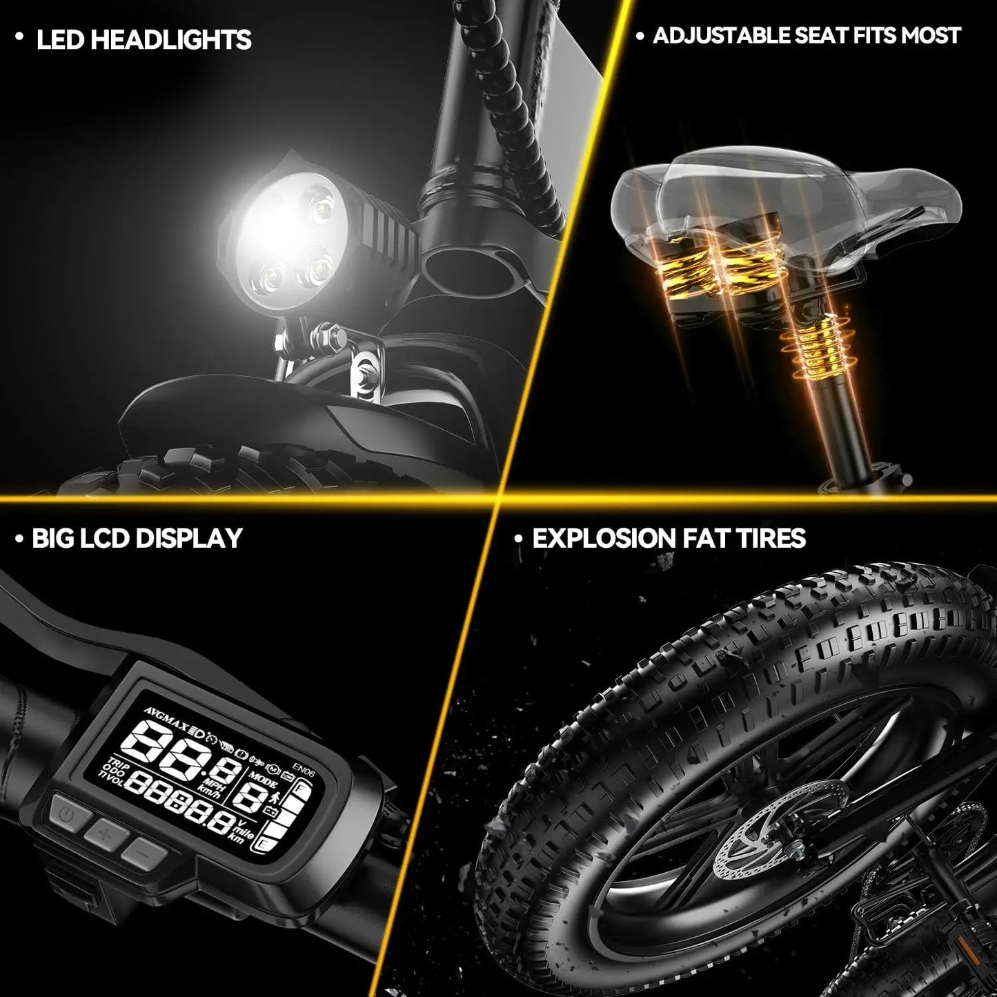 1000W Peak Electric Bike for Adults Cybervelo EK4 EK5 Mars700 Foldable 28+MPH 80Miles Removable Battery Fat Tire Off-road E-bike