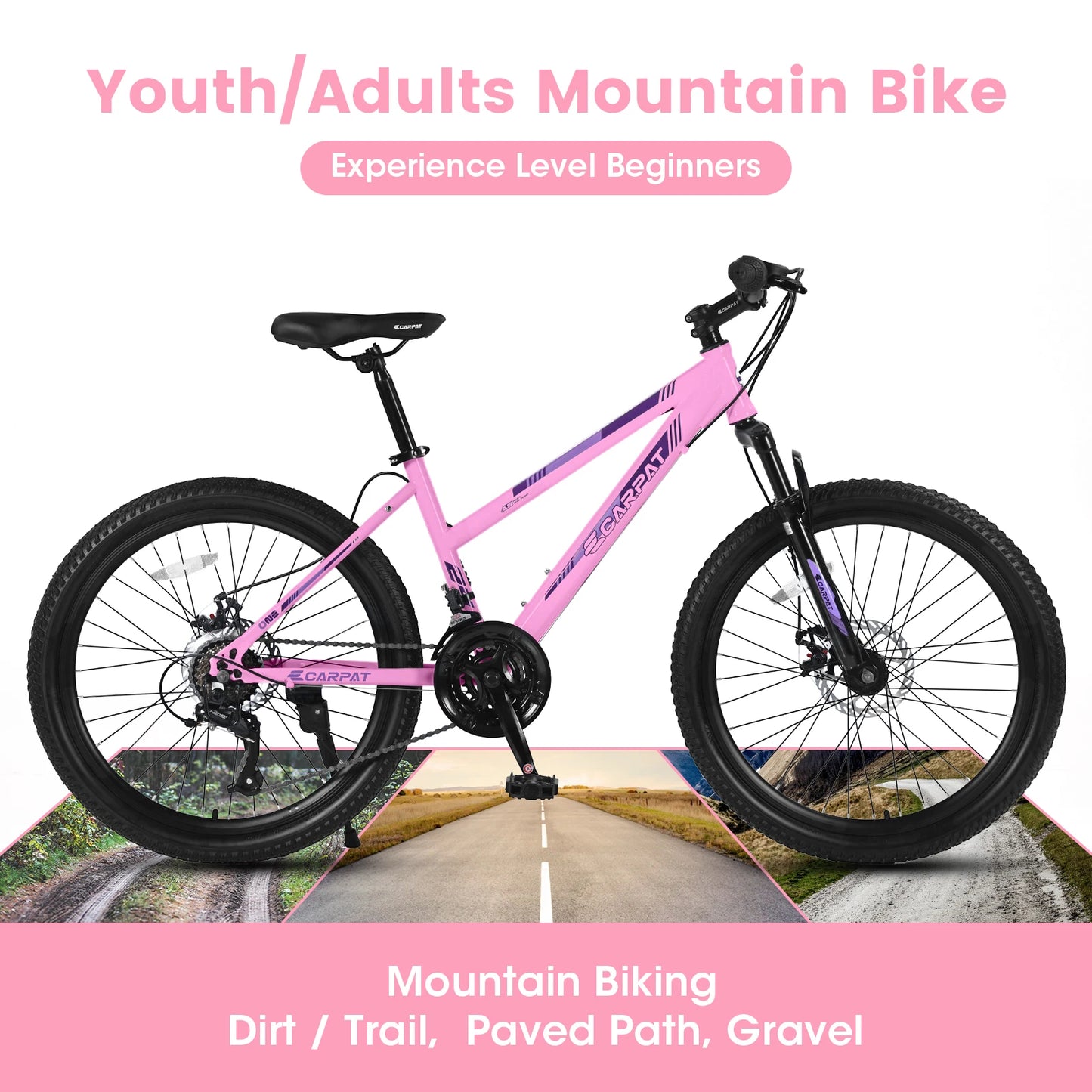 Ecarpat Women Mountain Bike With Front Suspension And Disc Brakes