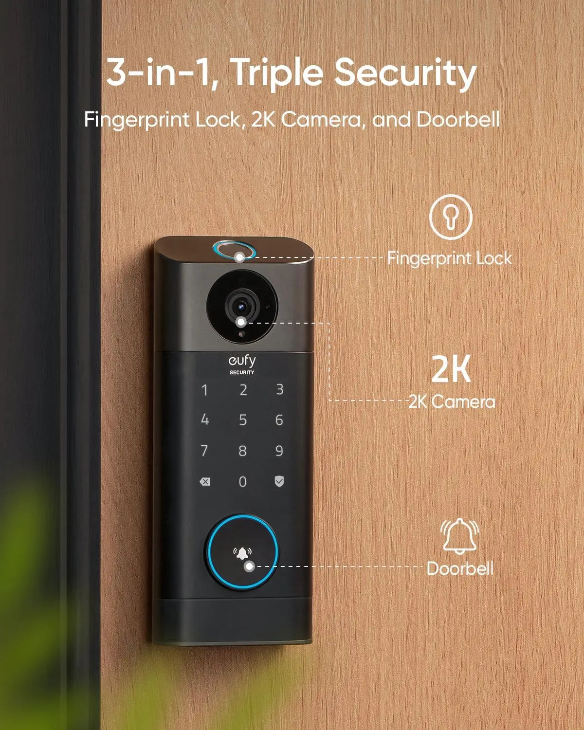Smart Wi-Fi Deadbolt with 2K Camera, Fingerprint & Doorbell - Easy Install, Remote Control
