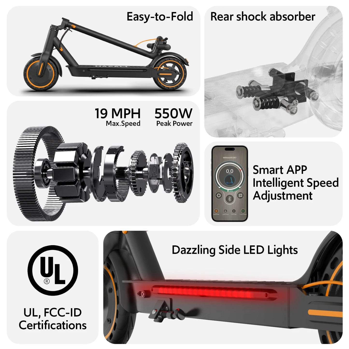 A11 Foldable Electric Scooter 550W 19 Miles Range App