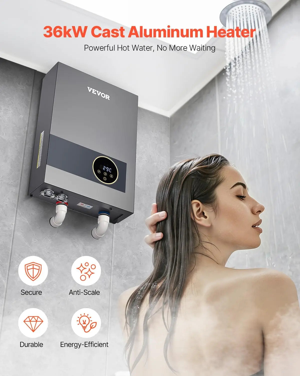 36KW 240V Electric Tankless Water Heater With LCD Touch Control