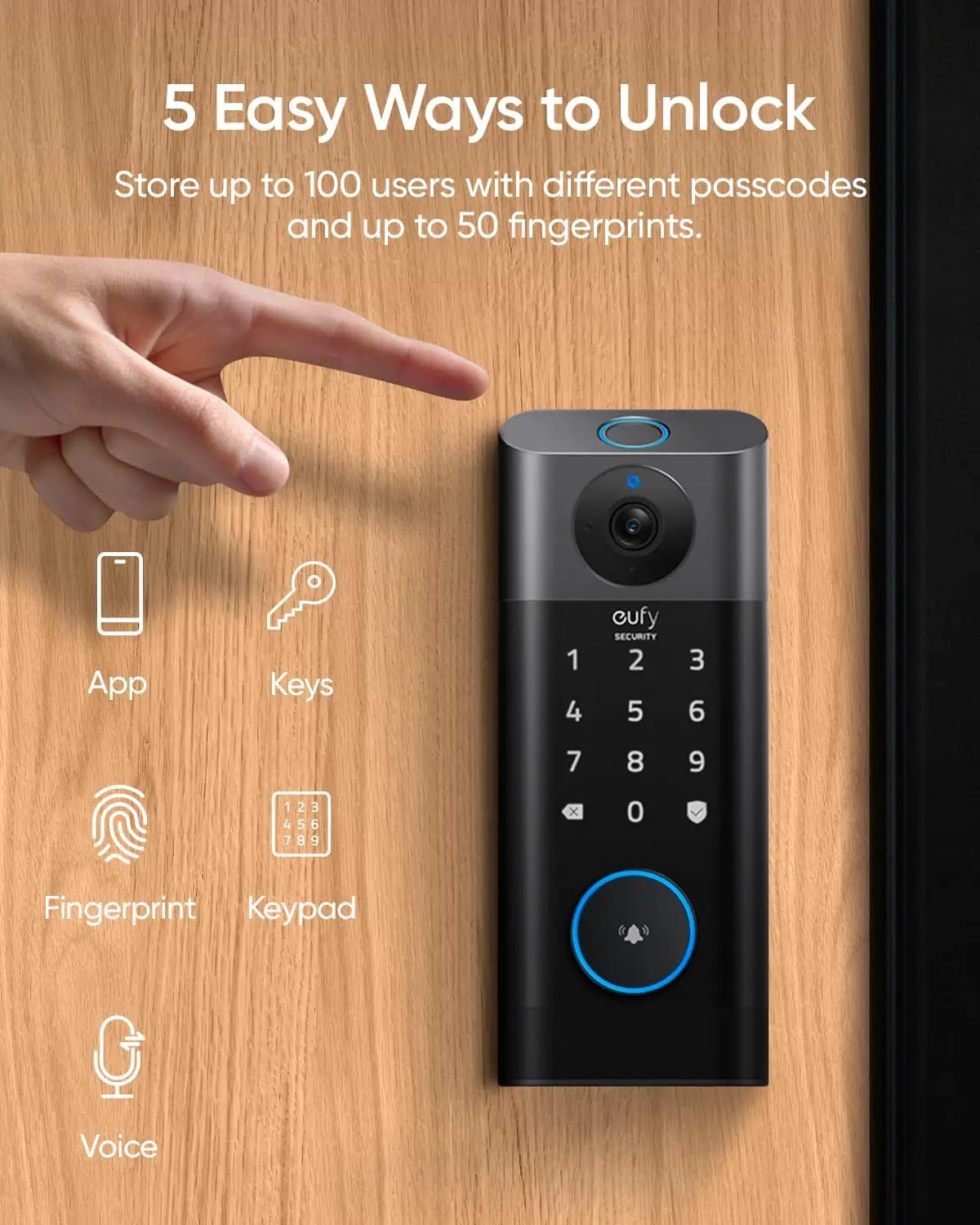 Smart Wi-Fi Deadbolt with 2K Camera, Fingerprint & Doorbell - Easy Install, Remote Control