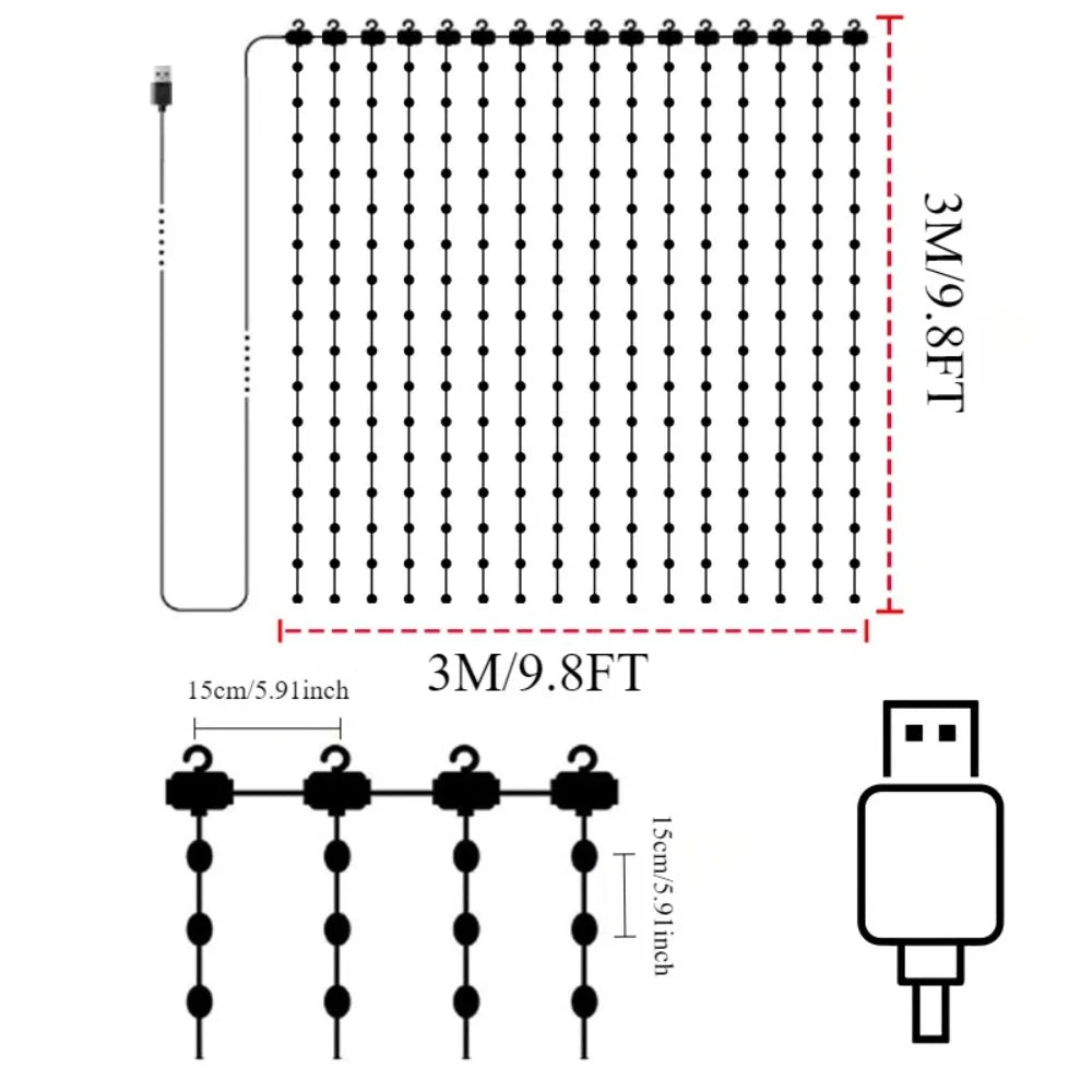 USB Led Smart Curtain Lights Bluetooth App Led String RGB Fairy Lights DIY Music Lights Party Window Curtain Bedroom Decoration