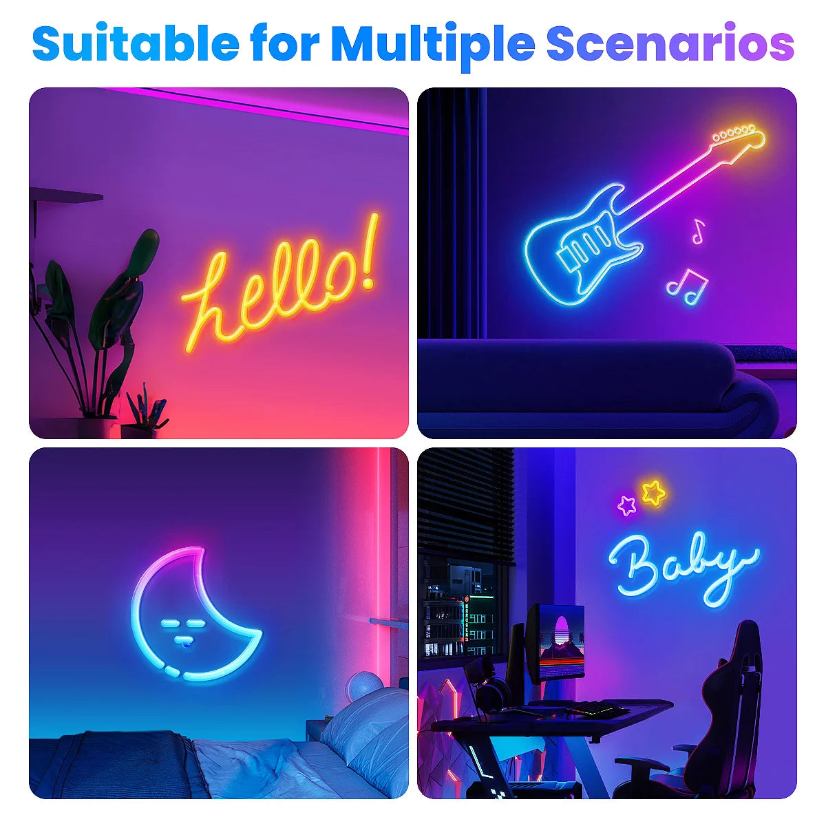 Neon LED Rope Lights,  LED Lights For Bedroom Flexible LED Light Strip With Remote And APP Control RGB Lighting Strip