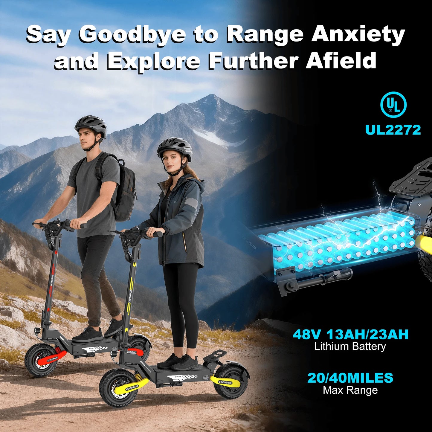 EOEOTWO 1200W Off Road Electric Scooter For Adults 30MPH 48V