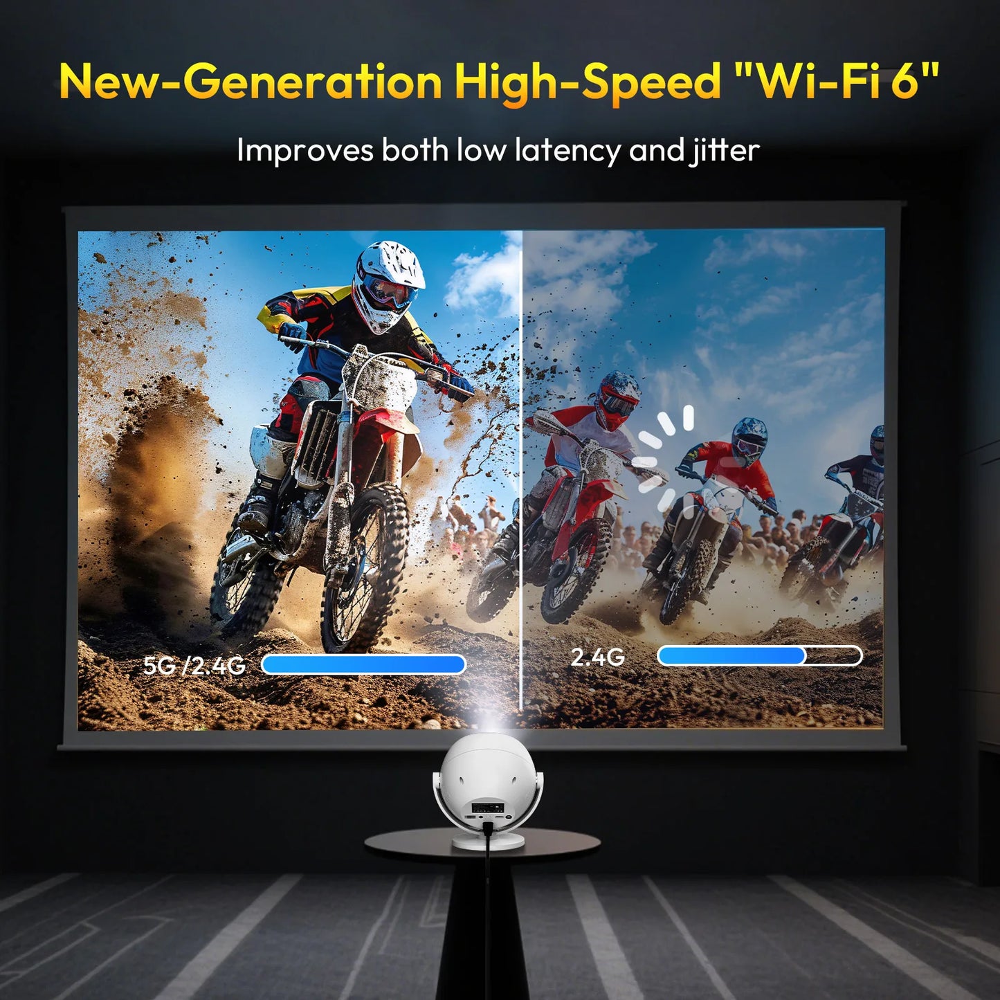 XGODY 400 ANSI 4K Portable Android Projector Native 720P/1080P WiFi6 Bluetooth 50% Zoom Electric Focus for Home Theater