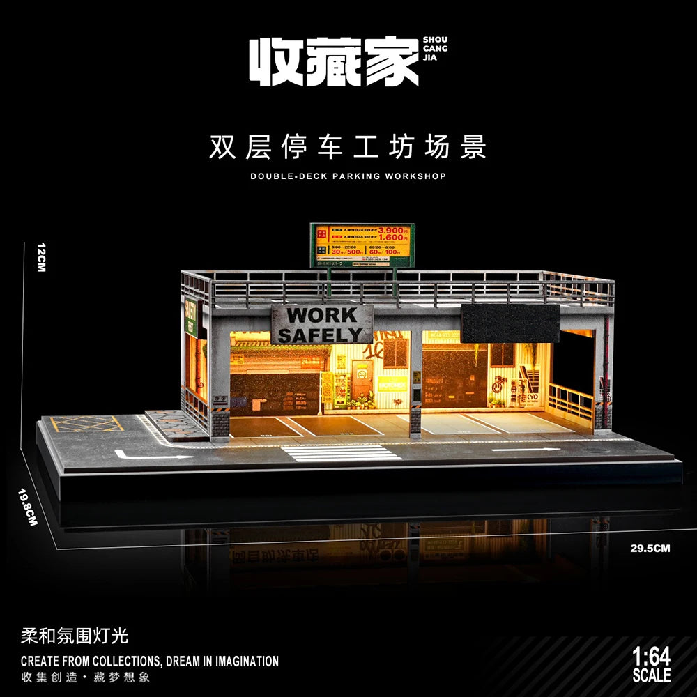 Diorama Car Parking Lot With LED Lighting Japanese Commercial Building Display