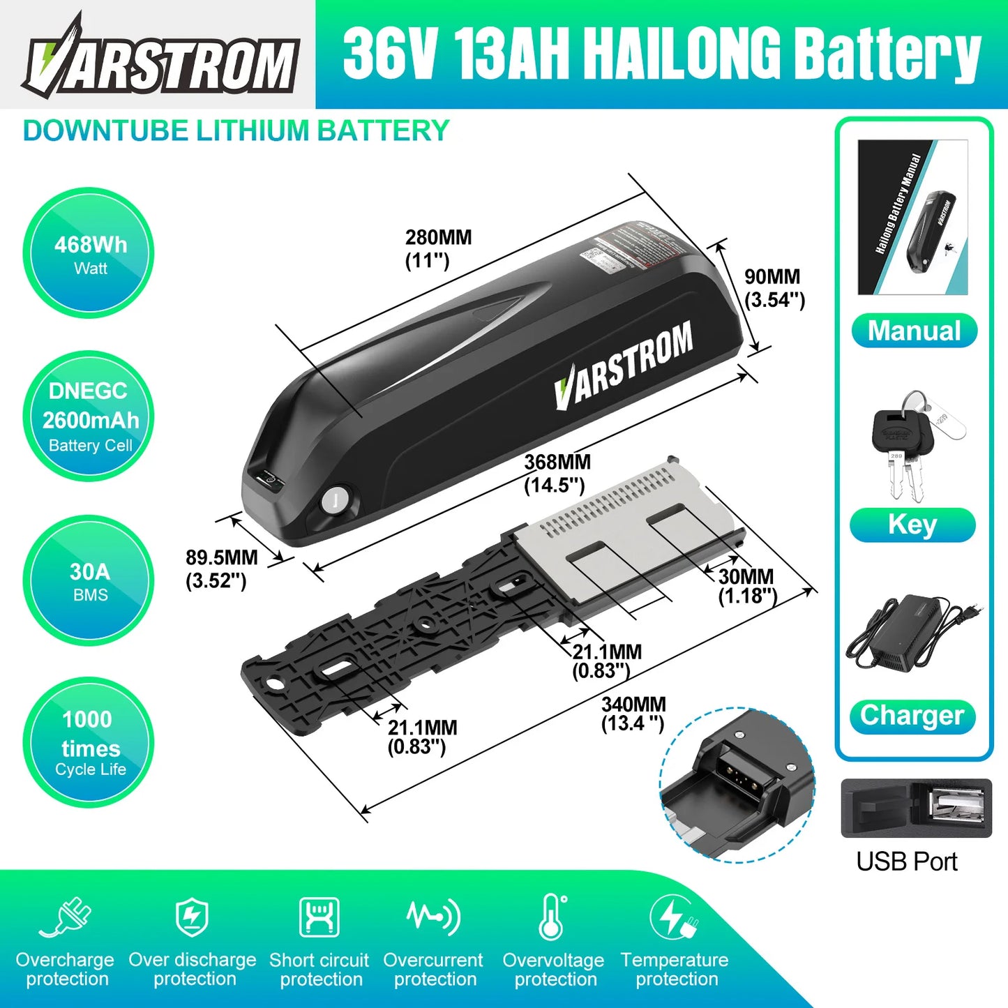 [3 Day Delivery ] Electric Bike Battery 20Ah 30Ah Hailong 48V 36V 52V eBike Downtube Lithium Battery Pack for 250W-1500W Motor