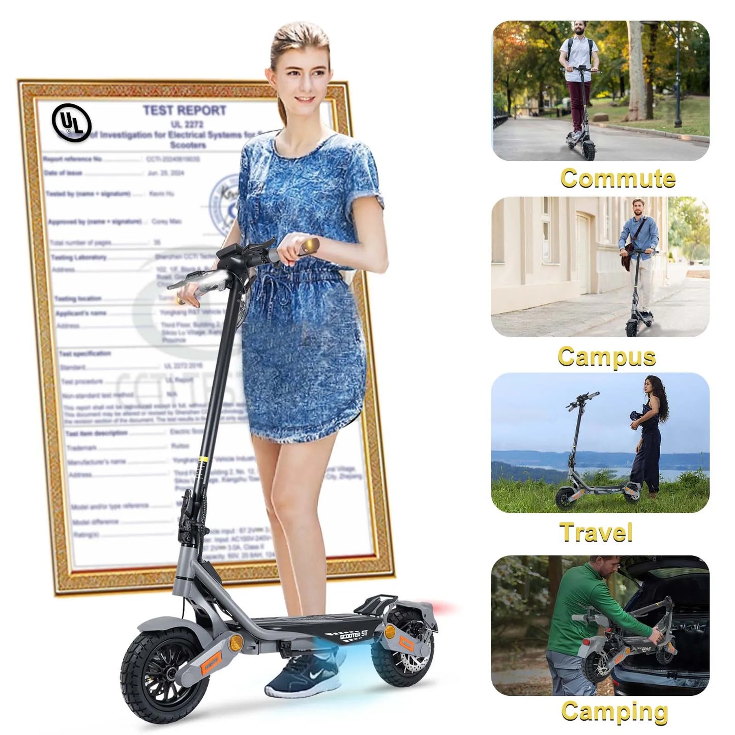 Electric Scooter  1200W Motor for Adults, 48V Battery, 35mph Max Speed,10 Inch Tires