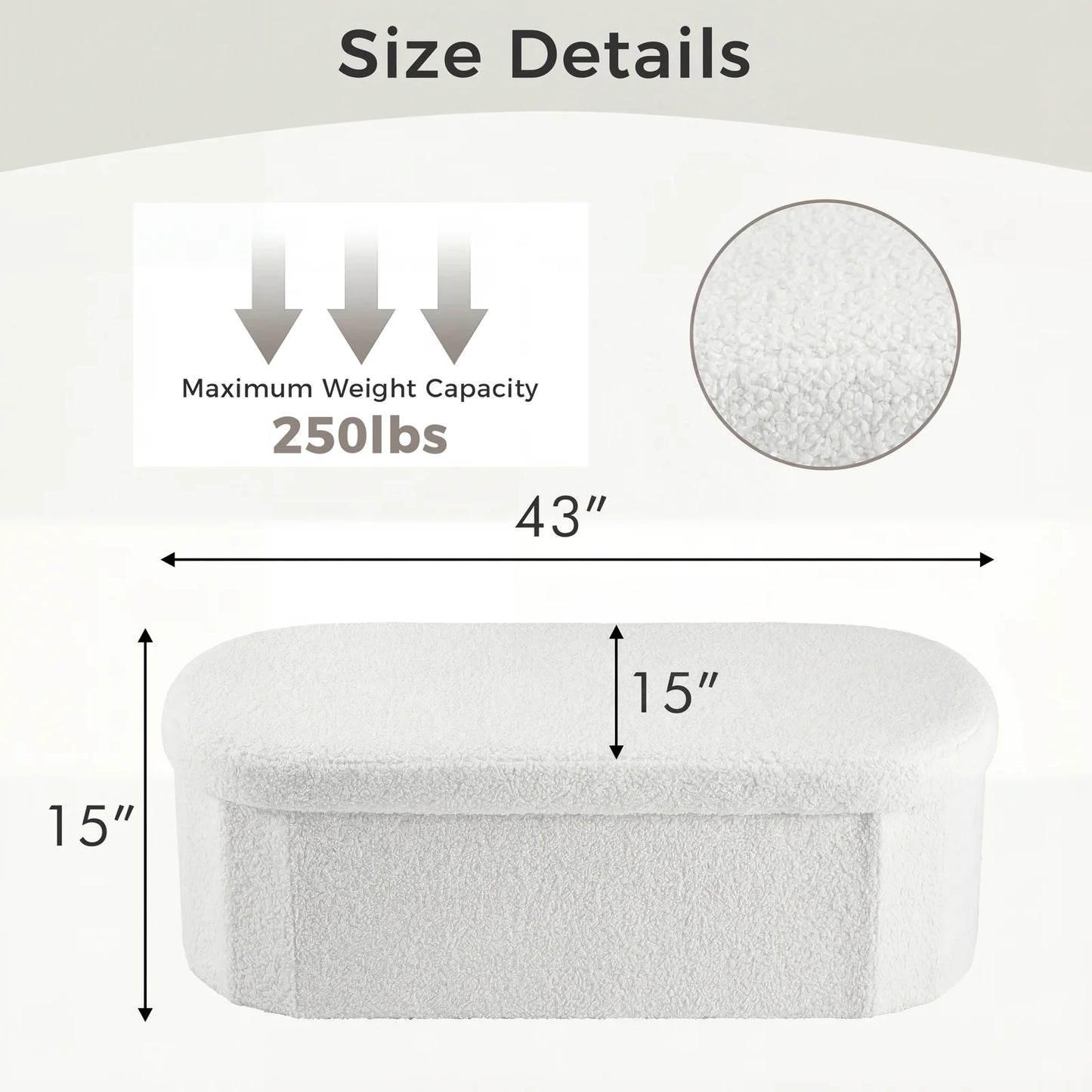 JHK Folding Storage Ottoman Bench With Teddy Fabric Cushion
