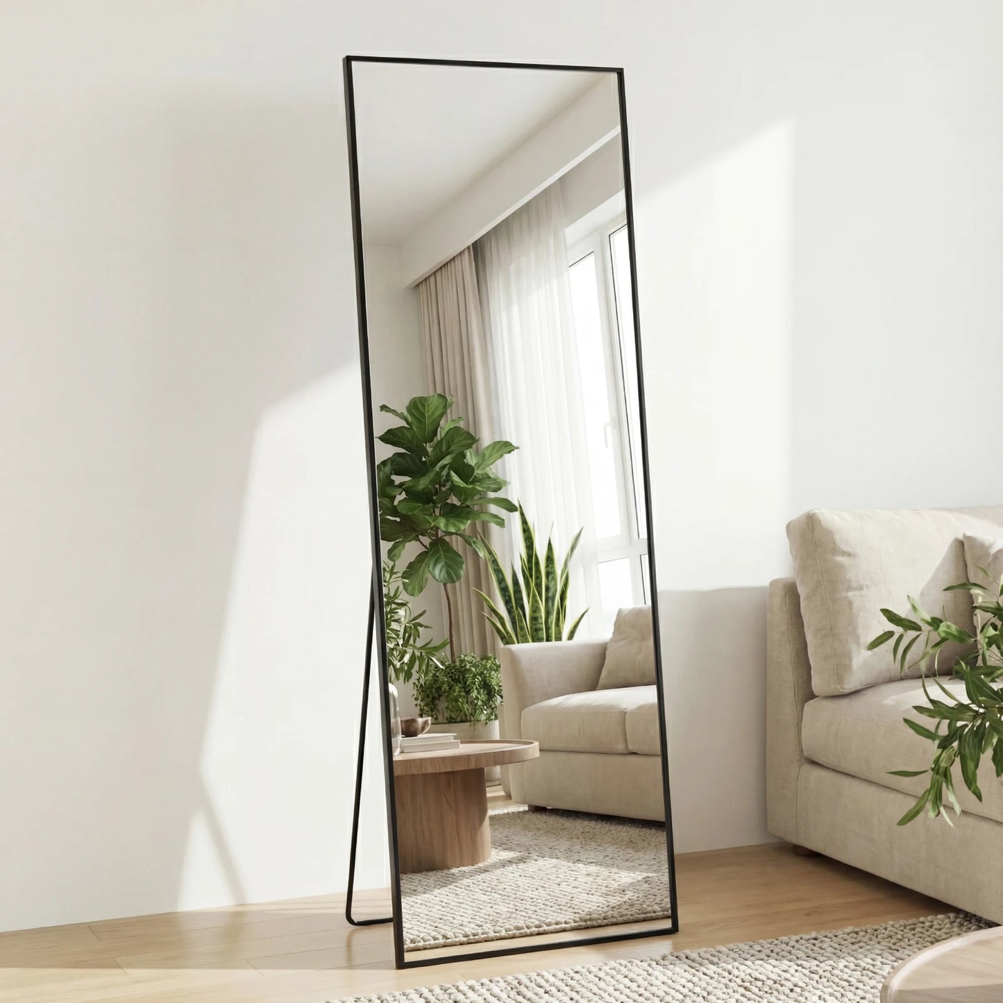 JHK Arched Full Length Mirror On Stand With Aluminum Frame