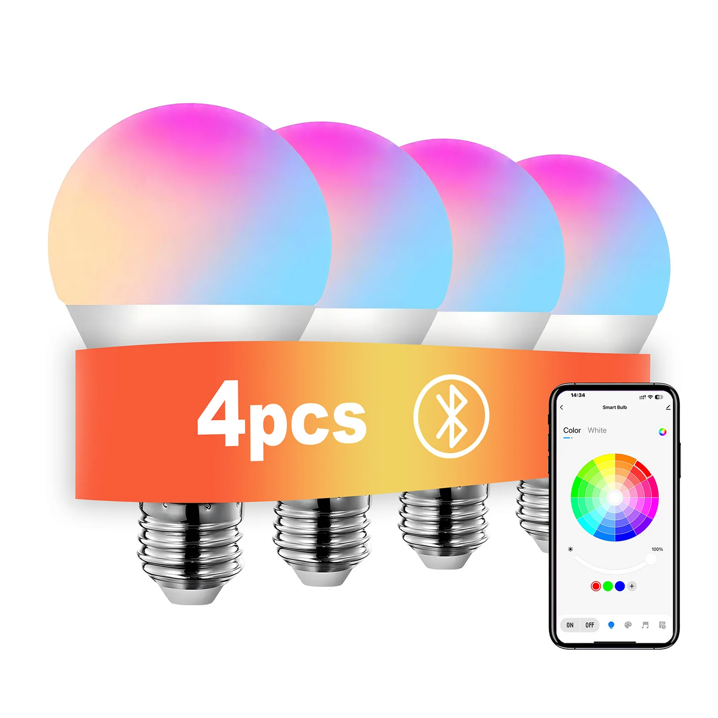 Smeileas RGBCW Smart Light Bulbs 4 Pack With App Control