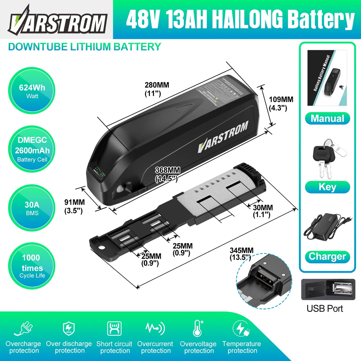 [3 Day Delivery ] Electric Bike Battery 20Ah 30Ah Hailong 48V 36V 52V eBike Downtube Lithium Battery Pack for 250W-1500W Motor