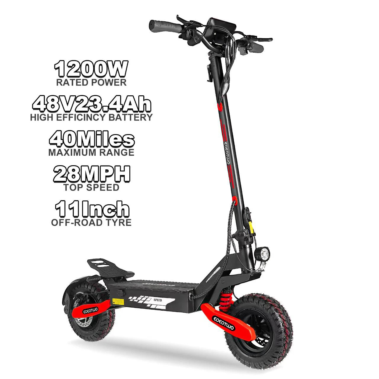 EOEOTWO 1200W Off Road Electric Scooter For Adults 30MPH 48V