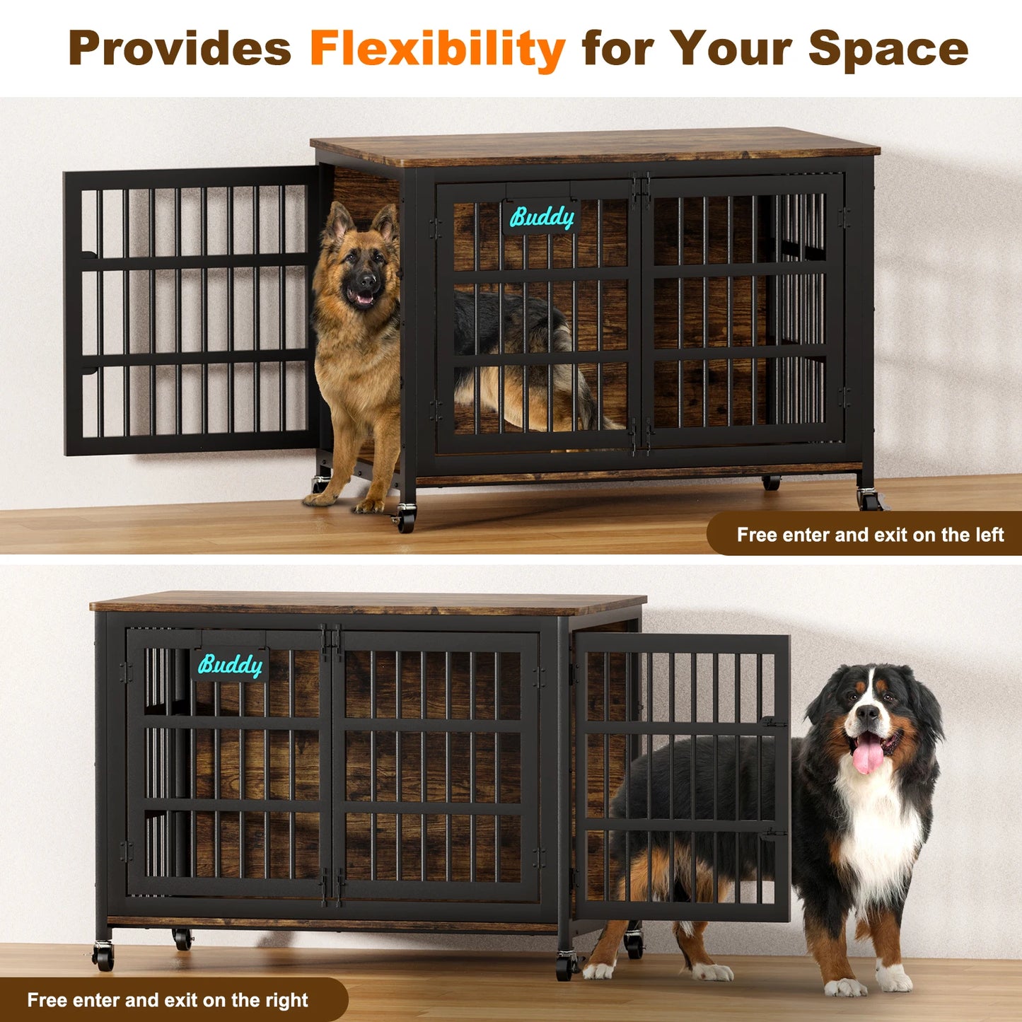 Heavy Duty Dog Crate Furniture With Casters For TV Stand