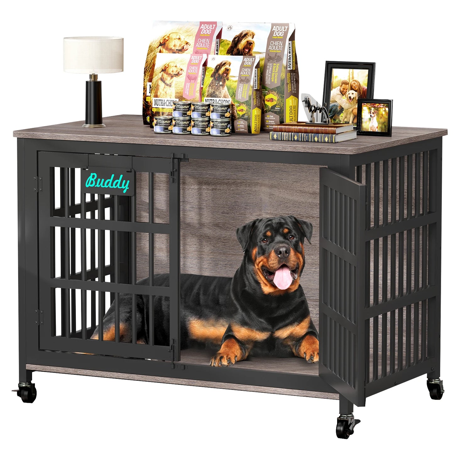 Heavy Duty Dog Crate Furniture With Casters For TV Stand