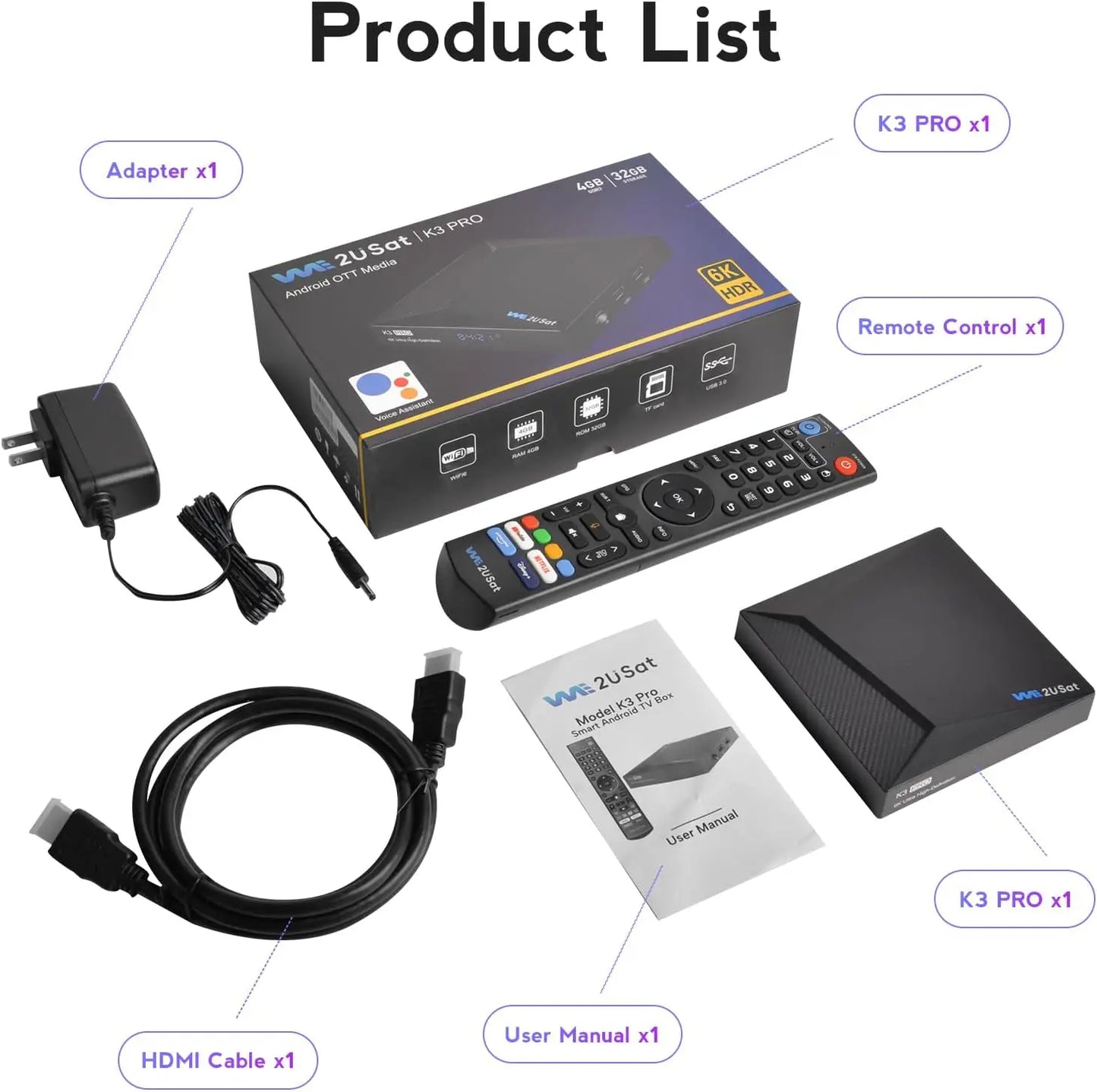 Free Sat We2uSat K3 Pro 6K HDR Android TV SetTopBox