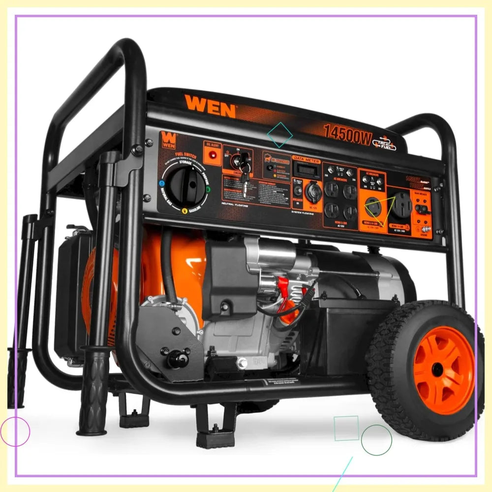 Tri-Fuel Generator 14500W Electric Start Transfer Switch Ready CO Sensor Wheel Kit Gas Propane Natural Gas