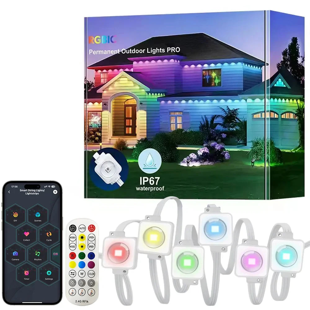 300FT 180LED Permanent Eaves LED Lights Outdoor Waterproof RGB String Lights DIY Scene Christmas Birthday Holiday Party Lighting