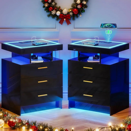 Nightstands With Wireless Charging Station And Auto Sensor LED