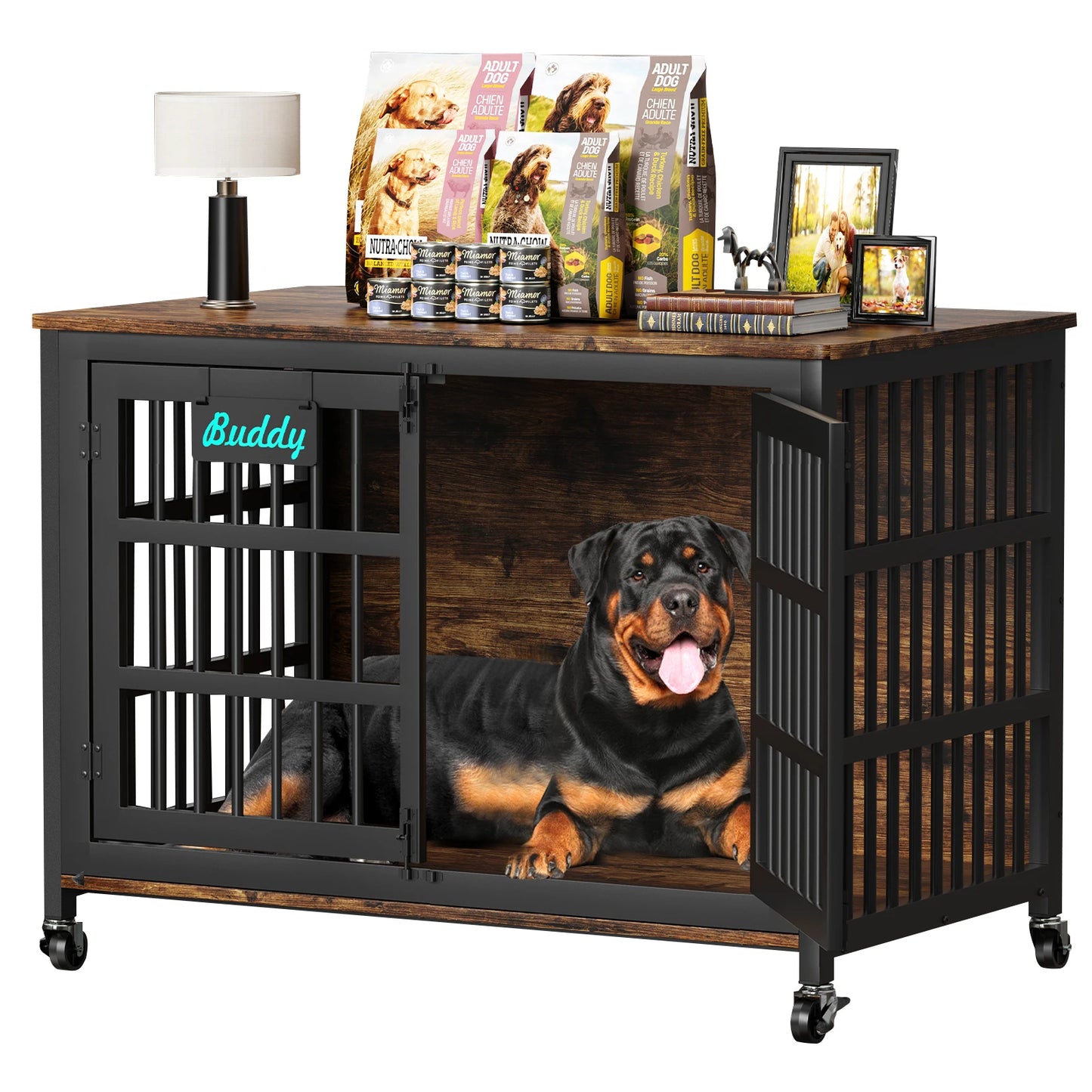 Heavy Duty Dog Crate Furniture With Casters For TV Stand