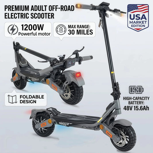 Electric Scooter  1200W Motor for Adults, 48V Battery, 35mph Max Speed,10 Inch Tires