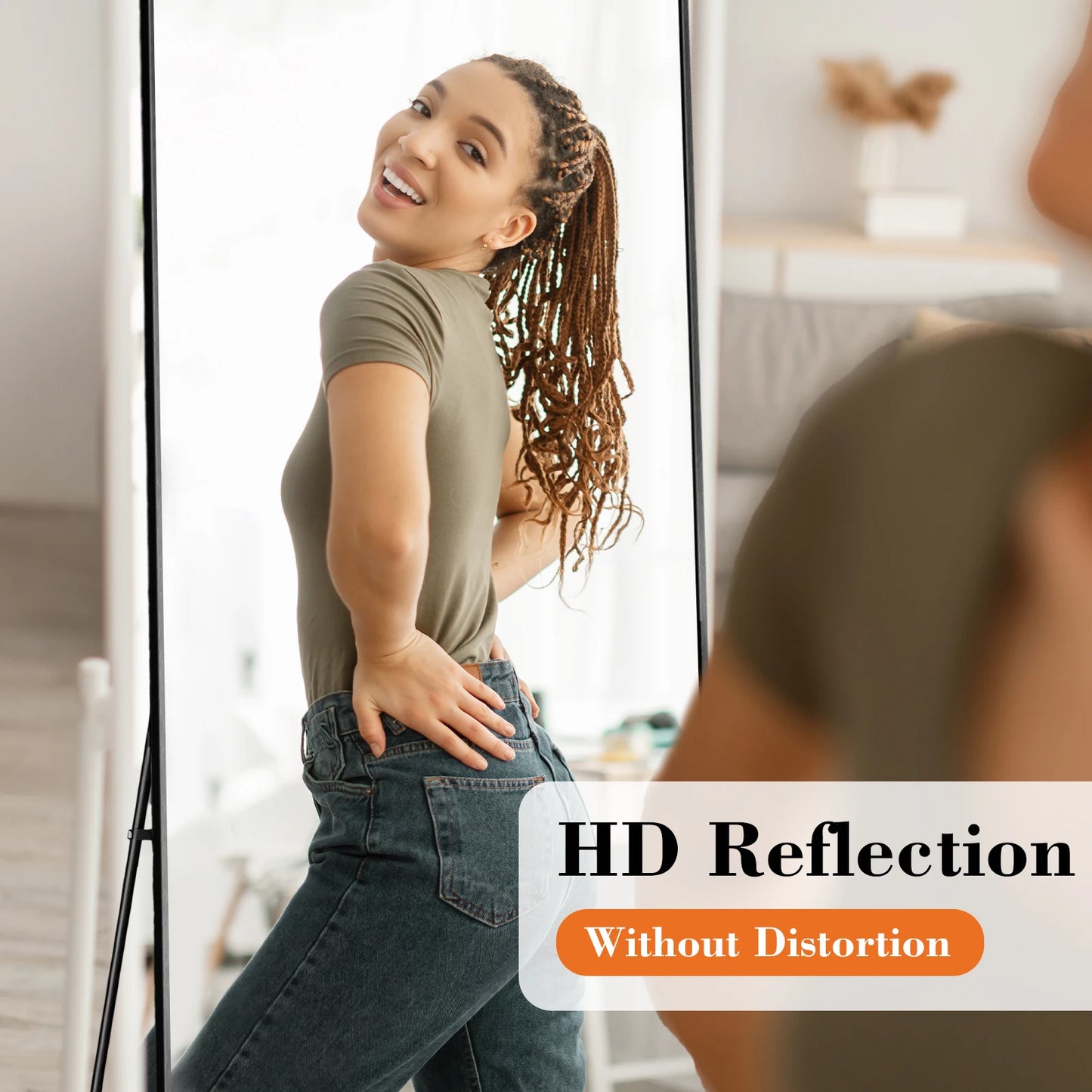 JHK Arched Full Length Mirror On Stand With Aluminum Frame