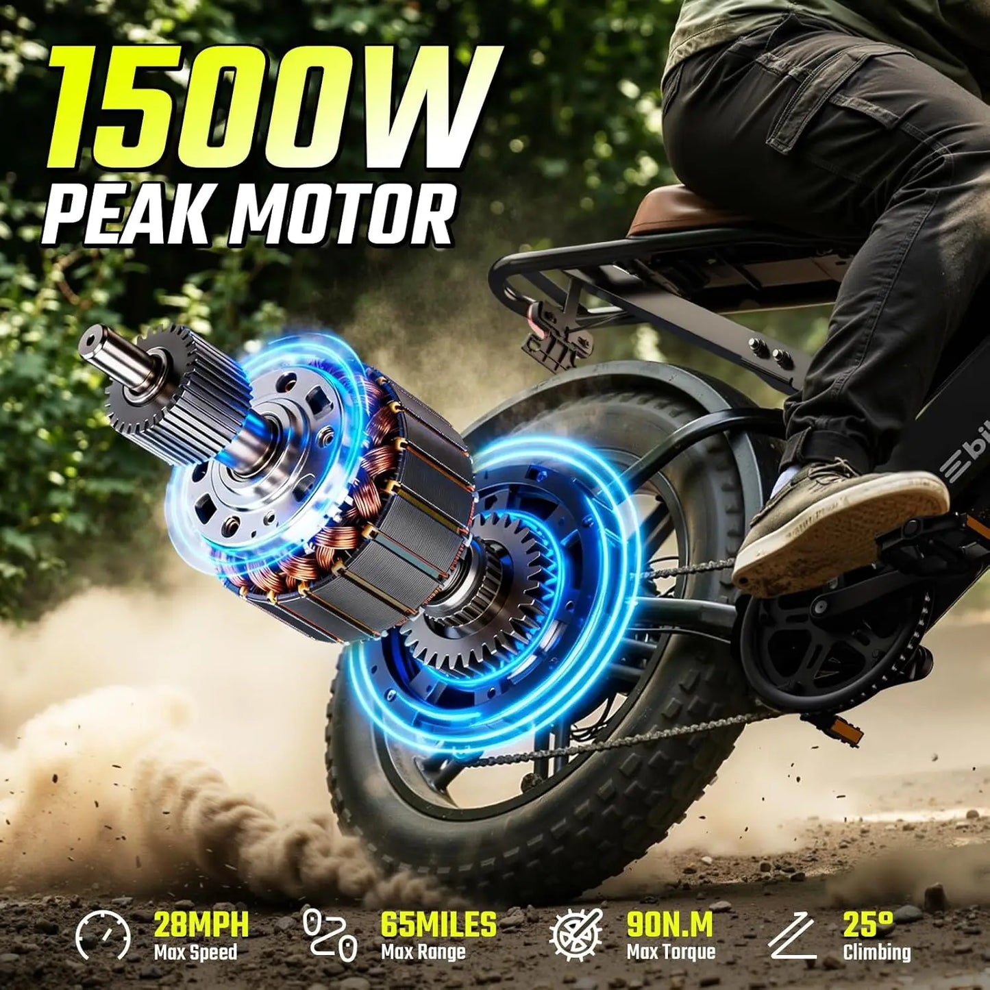 TST R00A 1500W Electric Bike for Adults, 48V 15AH Removable Battery, 7-Speed, 28 MPH, 20" Off-Road Ebike