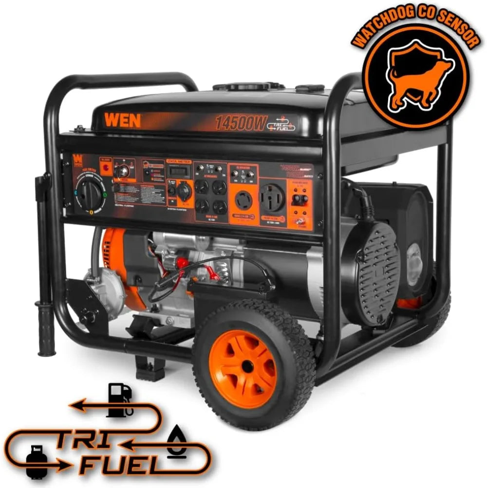 Tri-Fuel Generator 14500W Electric Start Transfer Switch Ready CO Sensor Wheel Kit Gas Propane Natural Gas